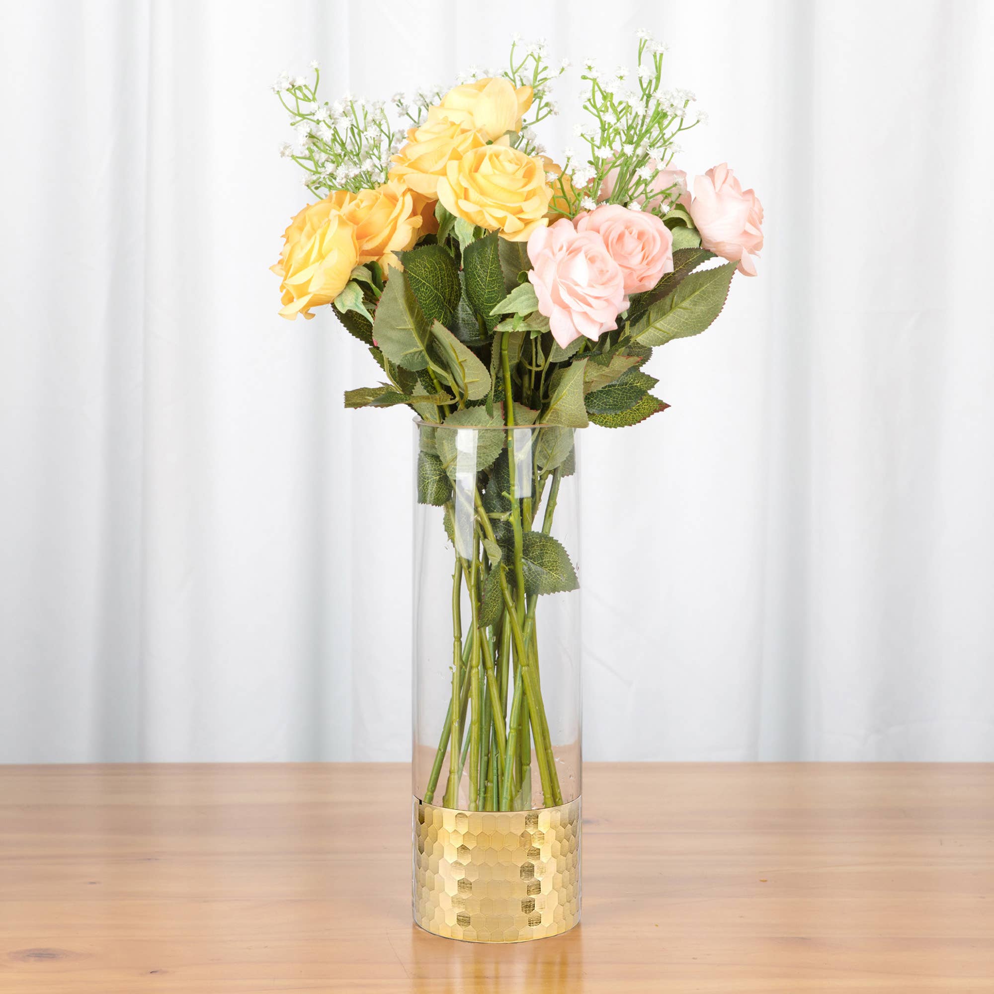 WGV International - Wholesale Vase - WGV Cylinder Glass Vase with Gold Foil Honeycomb - 4" x 8"H4