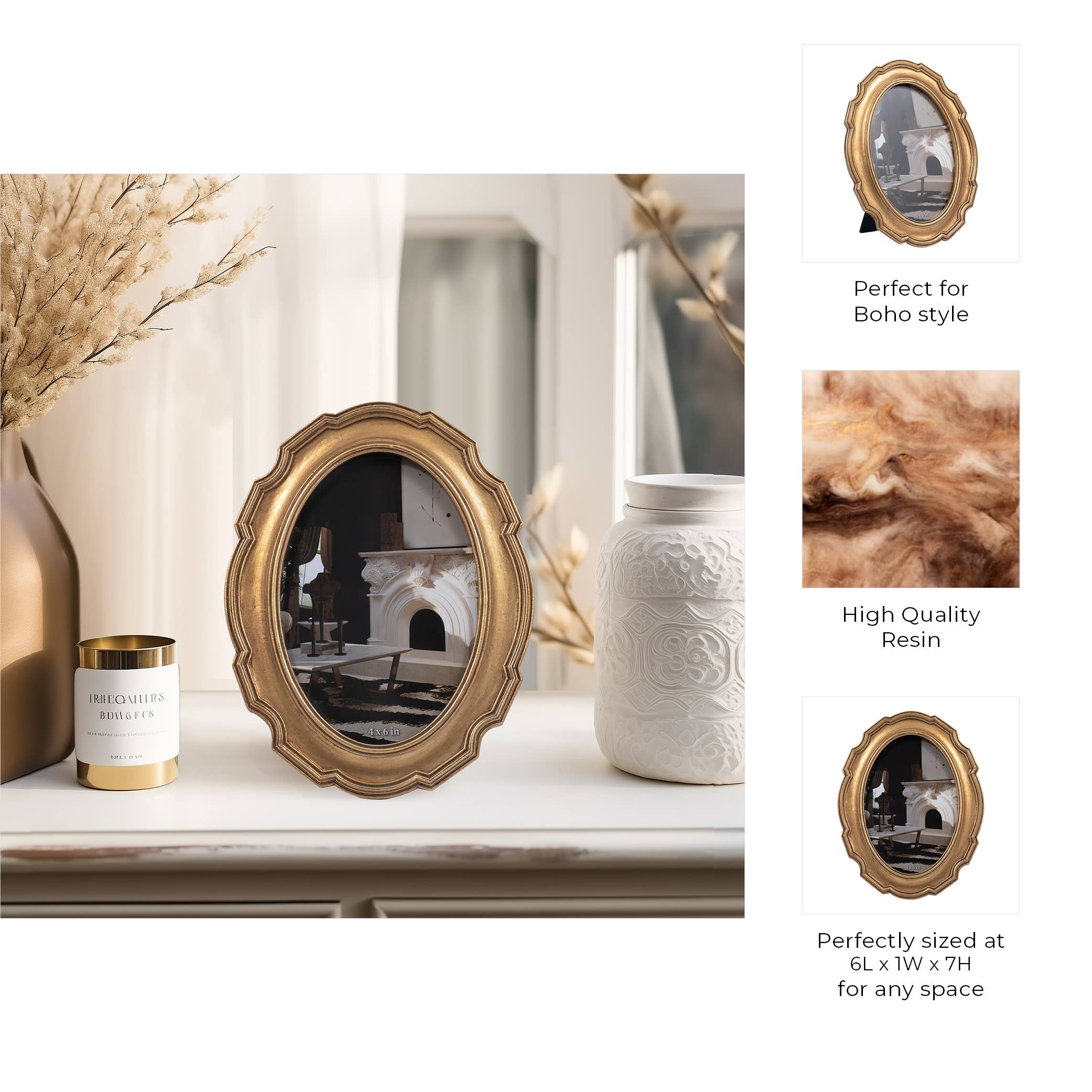 Sagebrook Home - Wholesale Picture Frame - Photo Frame - Gold Polyresin Round Vintage Style, 4x6 in.4