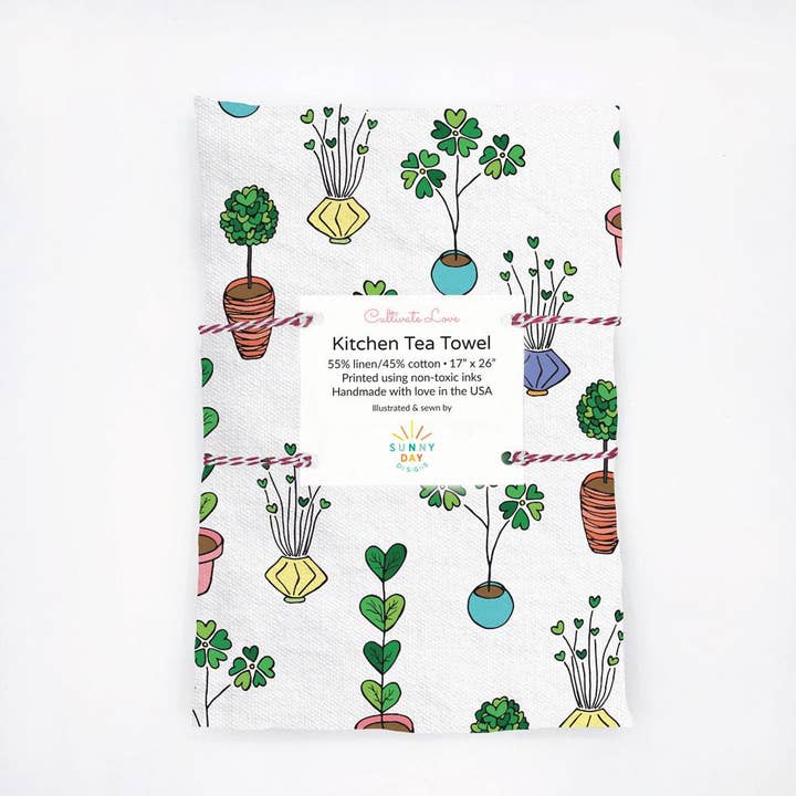 Cultivate Love Linen/Cotton Tea Towel for wholesale by Sunny Day Designs