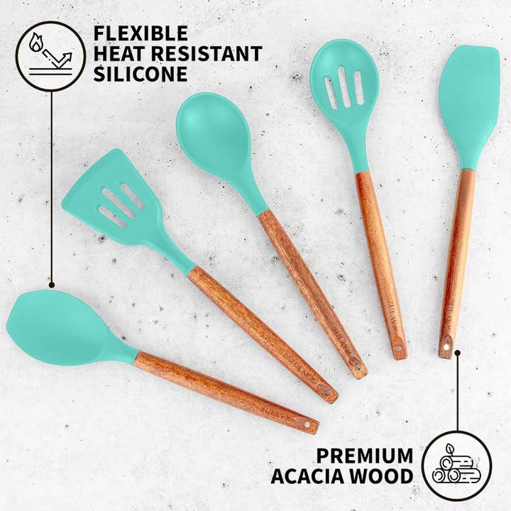 Zulay Kitchen - Wholesale Kitchen Utensil Set - 5-Piece Silicone Utensils Set with Wooden Handles12
