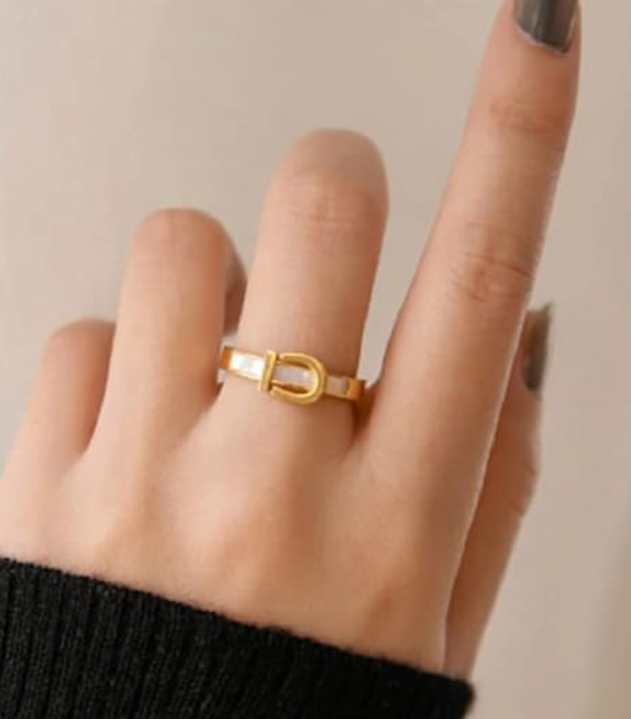 HoopLa – wholesale Band/stacked ring – Buckle UP- Stainless Steel Saddle Up Belt Ring- 14K Gold1