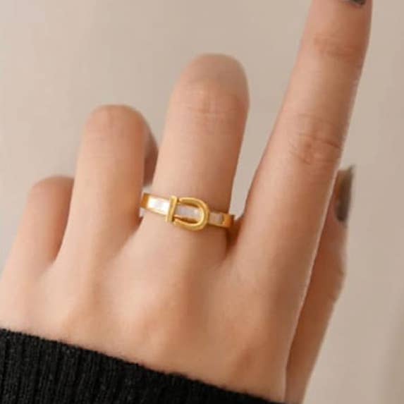 HoopLa - Wholesale Band/stacked ring - Buckle UP- Stainless Steel Saddle Up Belt Ring- 14K Gold1