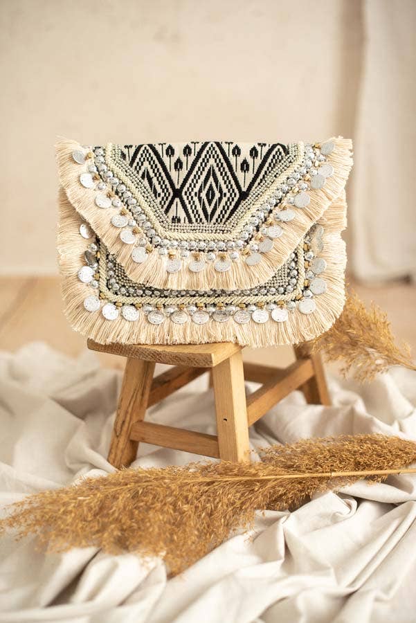 Lula Natura – Engroshandel Clutch - Dame – Agatha aftentaske i bomuld med broderi og tryk3