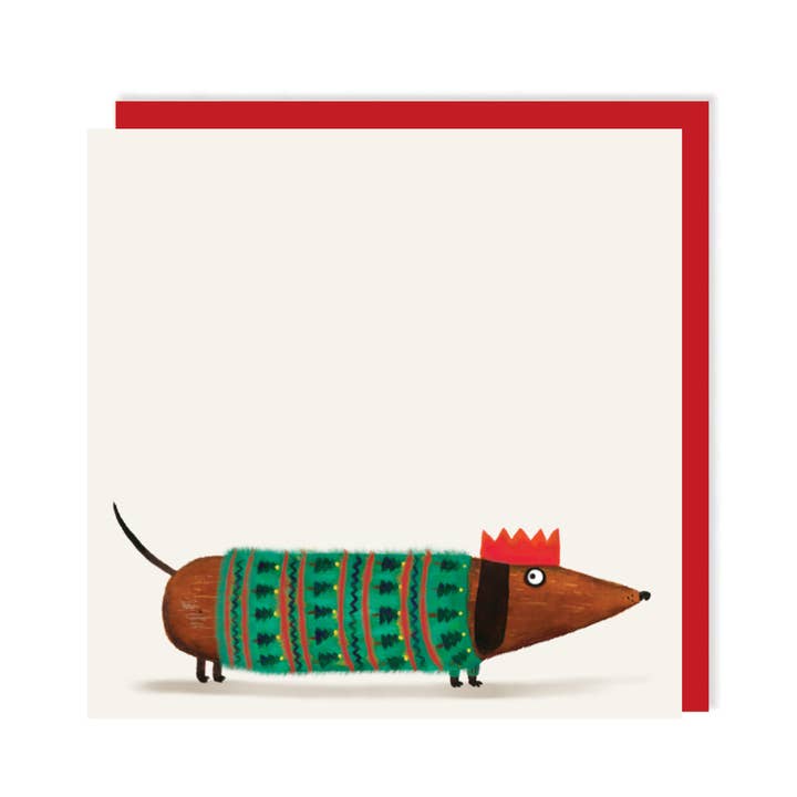 Festive Sausage Dog Christmas Card | Funny Christmas Card for wholesale by Charley Rabbit Cards