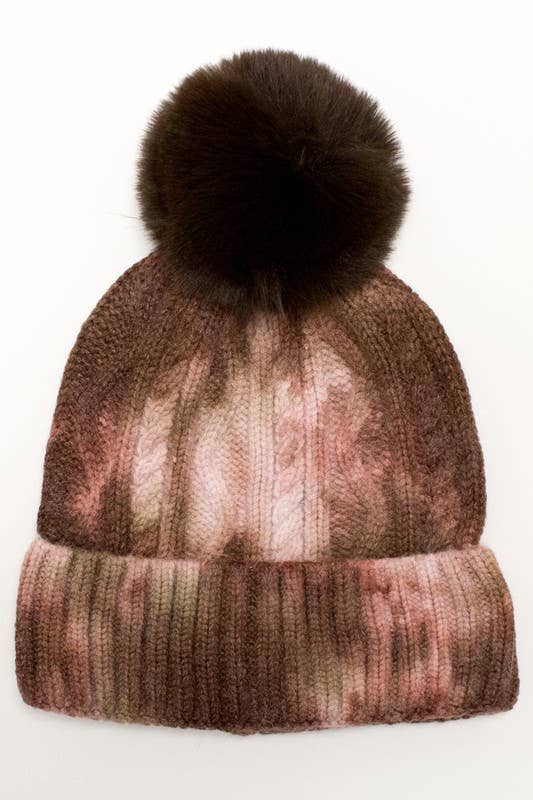 Suzie Q USA - Wholesale Beanie - Women's - Tie Dye Knitted Fur Pom Beanie0