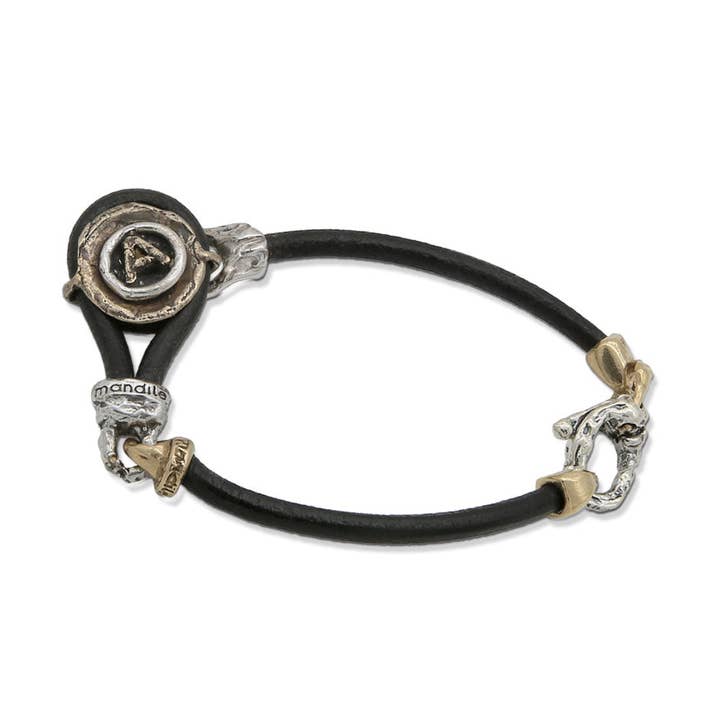 Unisex-Armband personalisierbar mit Initiale aus 925er Silber und Bronze, Lederarmband - BA128 für den Großhandel von Mandile Gioielli