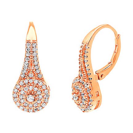 Boucles d'oreilles à levier en argent sterling plaqué or rose et zircone cubique pour la vente par Atlanta Jewelers Supply