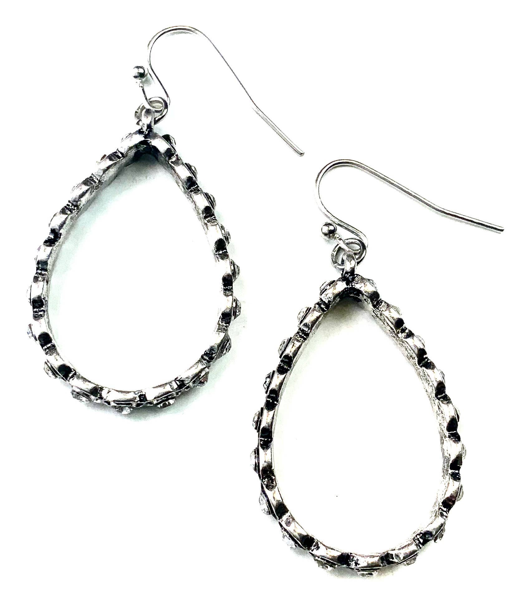 Lost & Found Trading - Wholesale Dangle Earrings - Small Tear Hoop Dangle Earrings with Outer Bling Ant. Slv.0