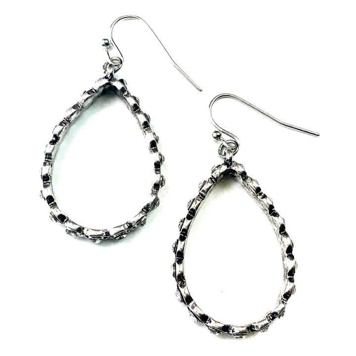 Lost & Found Trading - Wholesale Dangle Earrings - Small Tear Hoop Dangle Earrings with Outer Bling Ant. Slv.