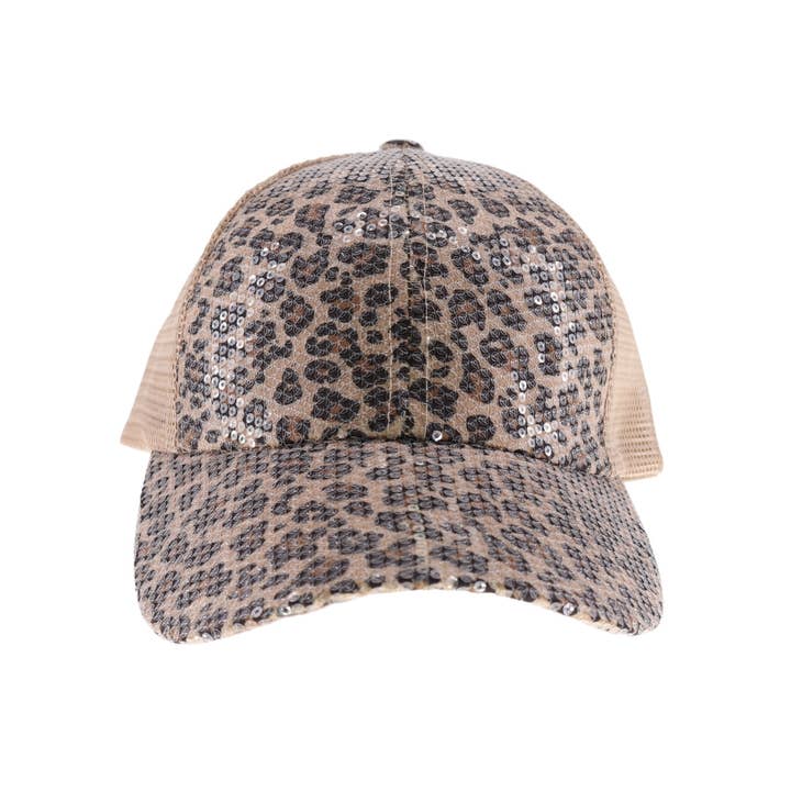 C.C Beanie - Wholesale Baseball Cap - Women's - Clear Sequin Leopard C.C Ball Cap BAB8041