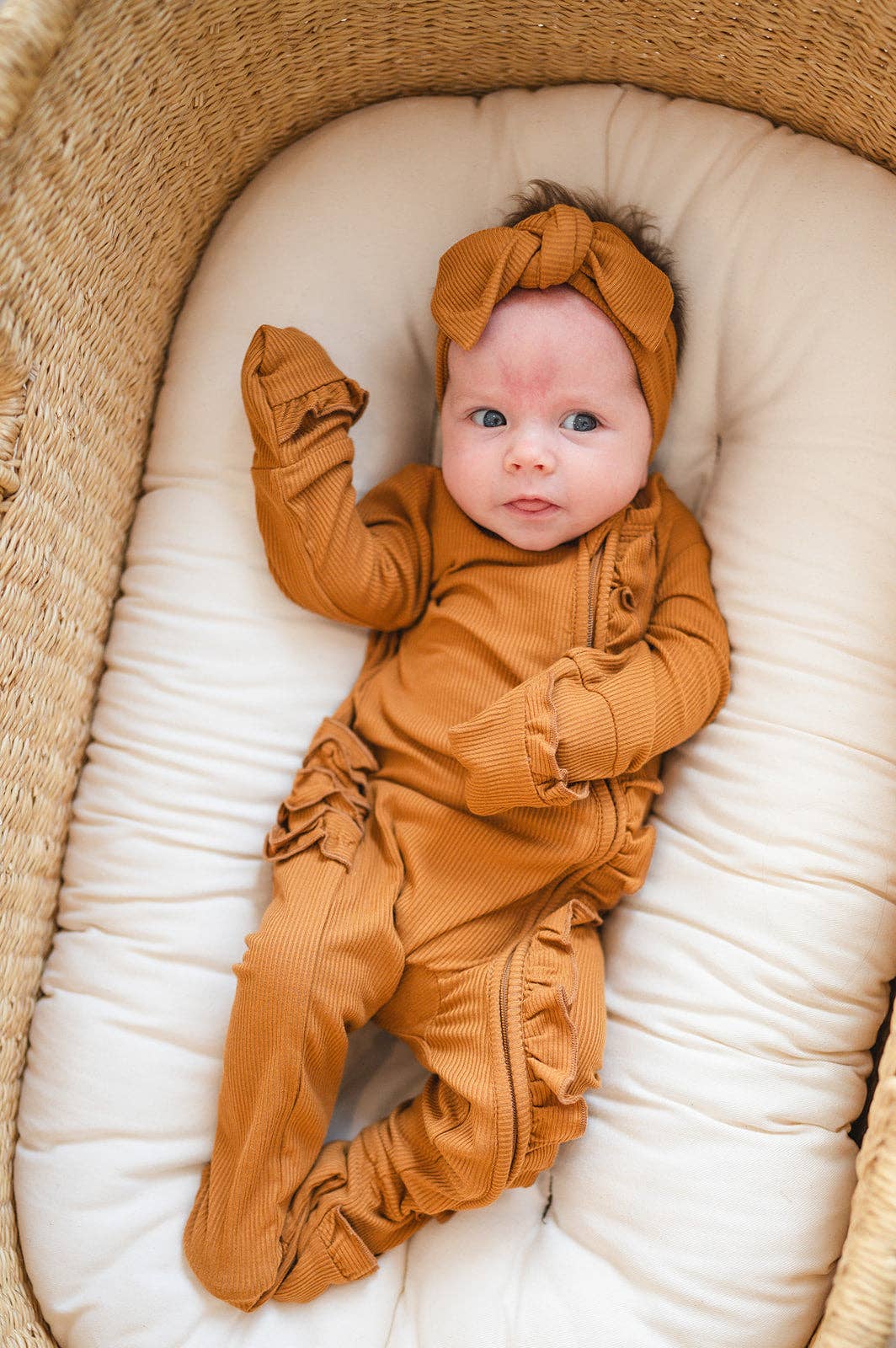 Harp Angel Boutique - Wholesale Jumpsuit - Baby - Ruffle Zipper One Piece - Caramel Ribbed1