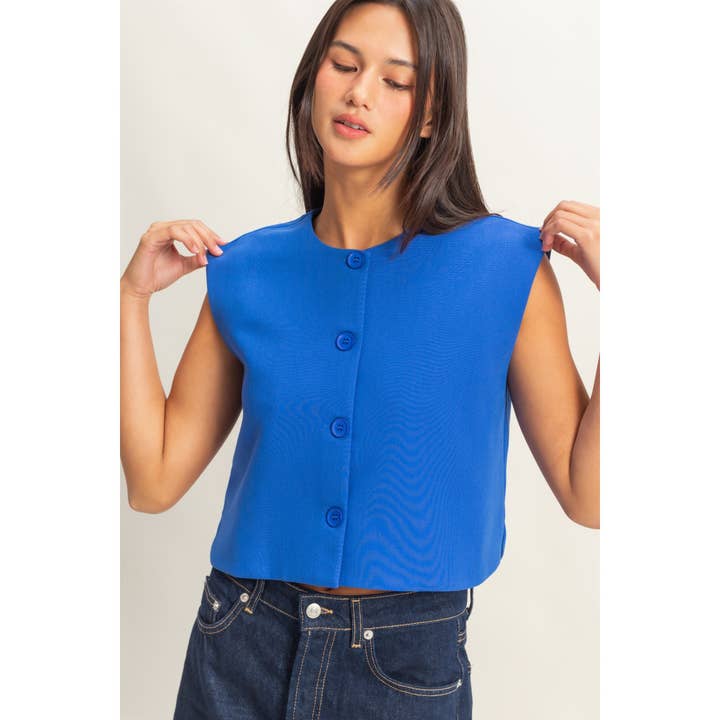 HYFVE - Wholesale Shirt - Women's - DZ25C597-Woven Sleeveless Buttoned Vest Top