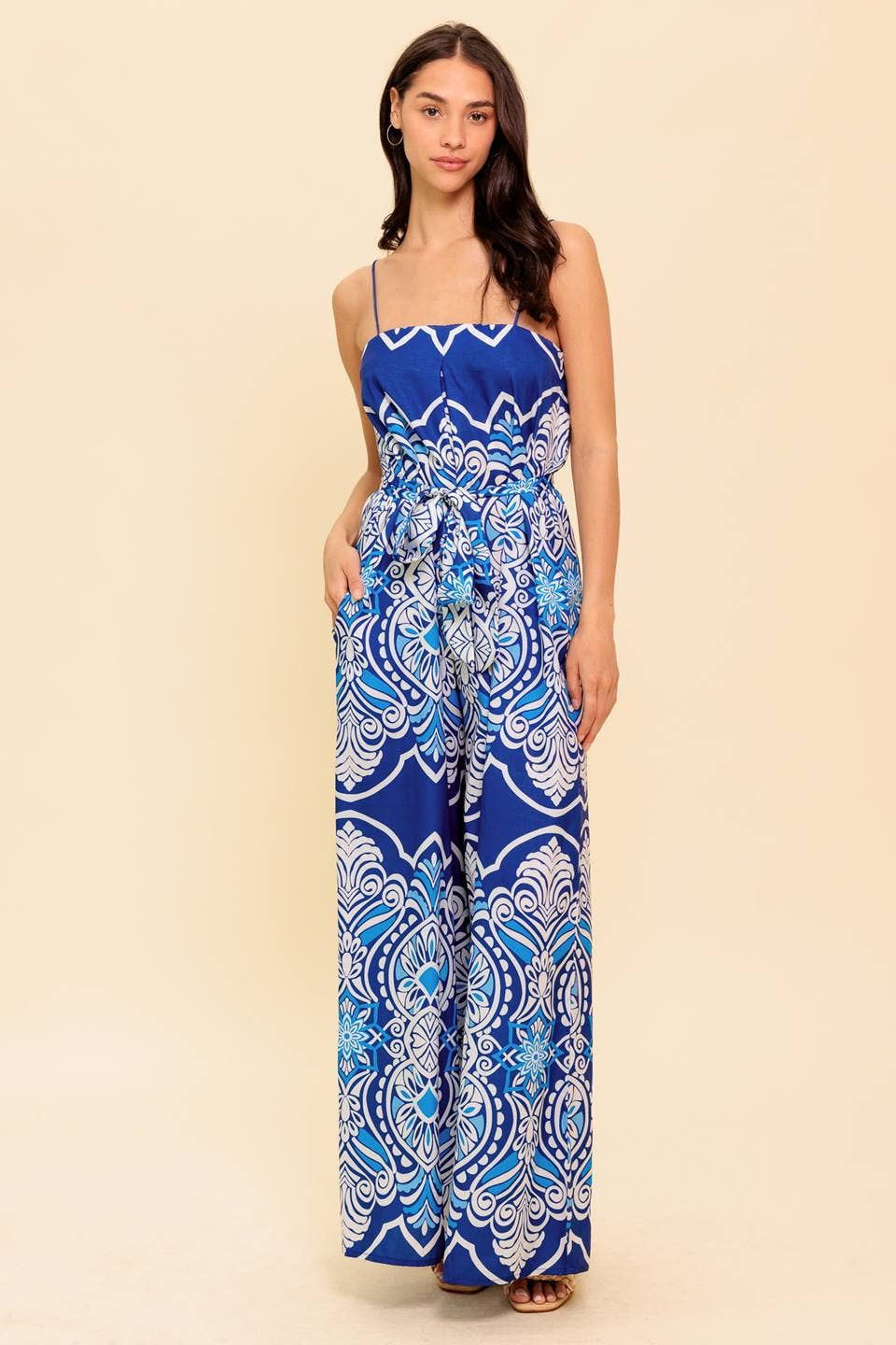 NAVY BLUE A printed woven jumpsuit - IP8831 for wholesale on Faire