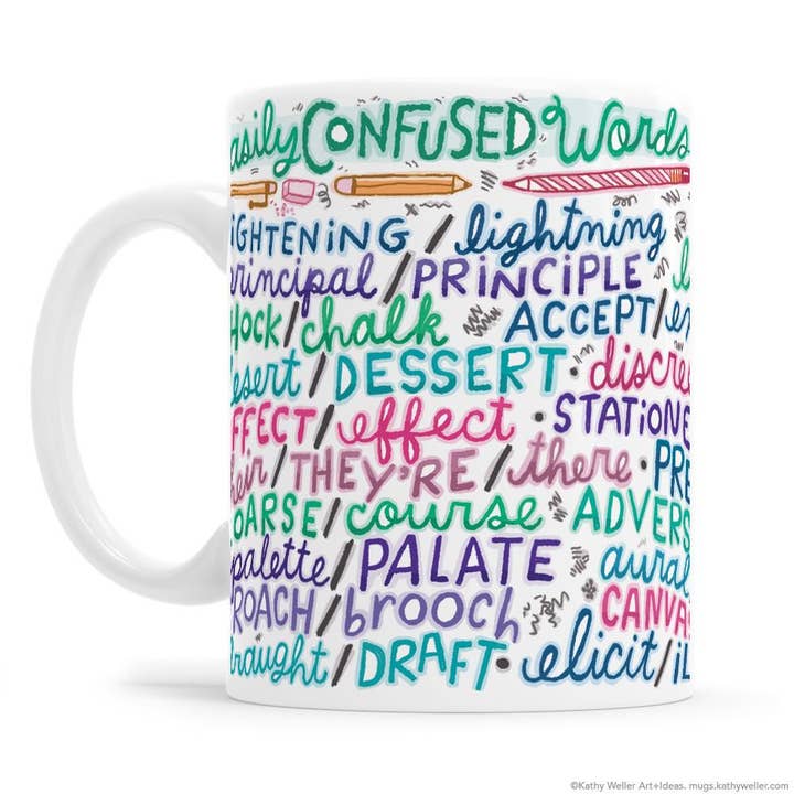 Kathy Weller Art+Ideas - Wholesale Coffee Mug - Easily Confused Words Mug