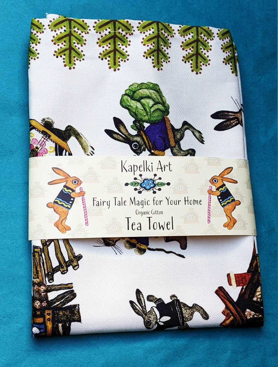 Kapelki Art - Wholesale Tea Towel - Fairytale Bunnies organic cotton tea towel2