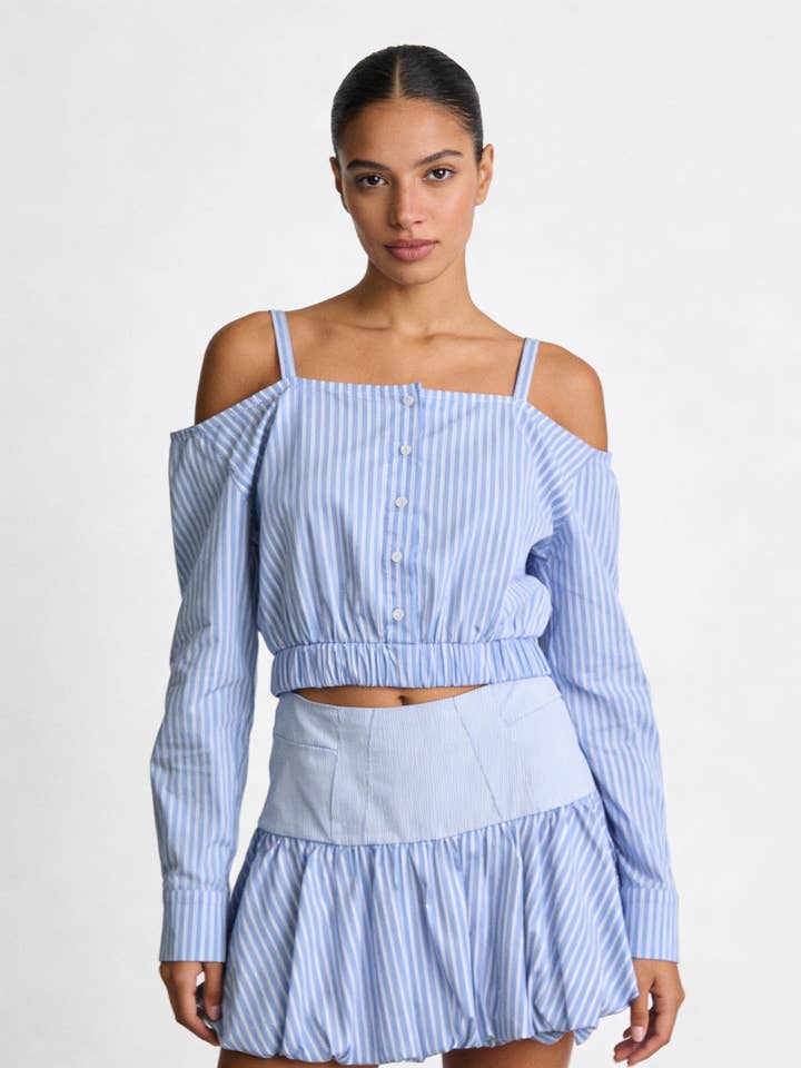 Randig Off-Shoulder Topp & Bubbelkjol Set för wholesale av LINZY