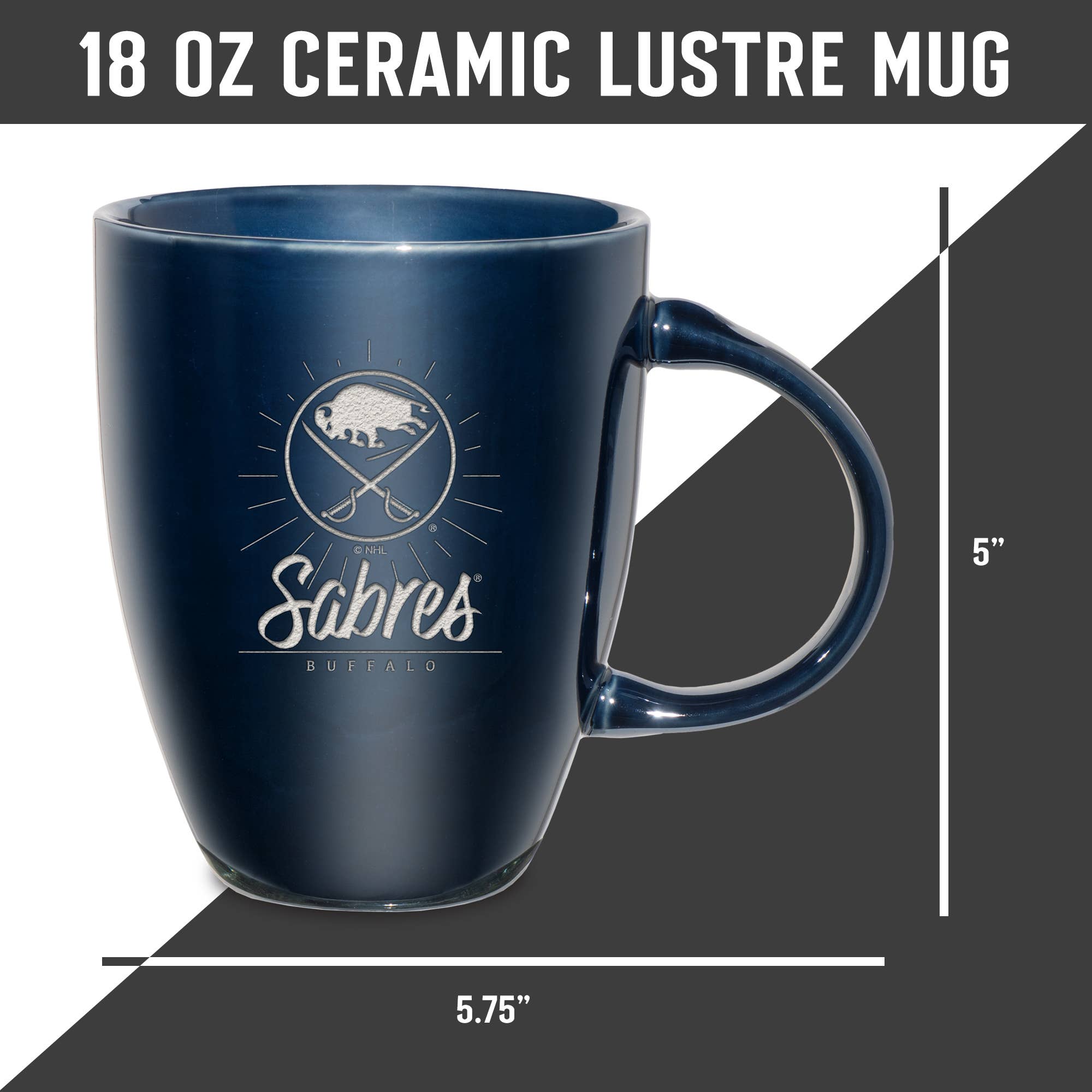 Rico Industries - Vente Tasse à café - Mug en céramique lustrée gravé au laser 18oz NHL Buffalo Sabres Marine4