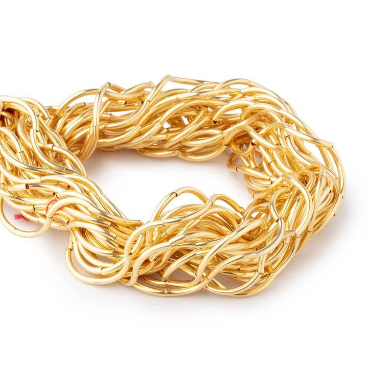 Beads of Cambay - Wholesale Beads - 10mm x 1mm 22kt Gold Plated Copper Curved Tube Beads 7.5 inch 20 pieces2