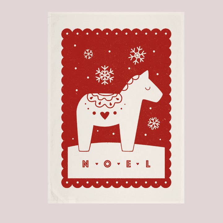 Festive teatowel- Red Noel Christmas design for wholesale by The Creative Ox
