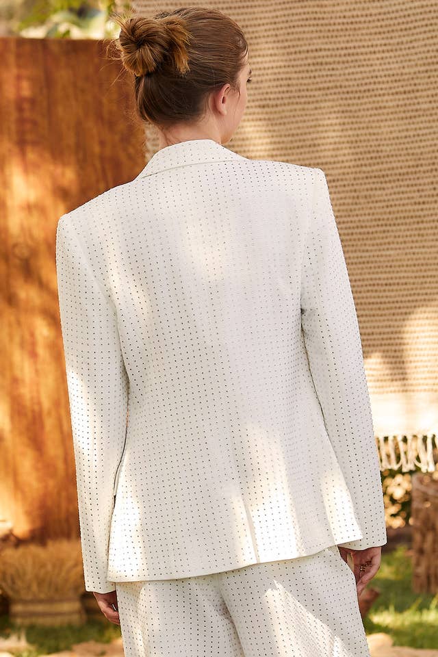 WHITE Notched Neck One Button Hot fix Trim Blazer for wholesale on Faire