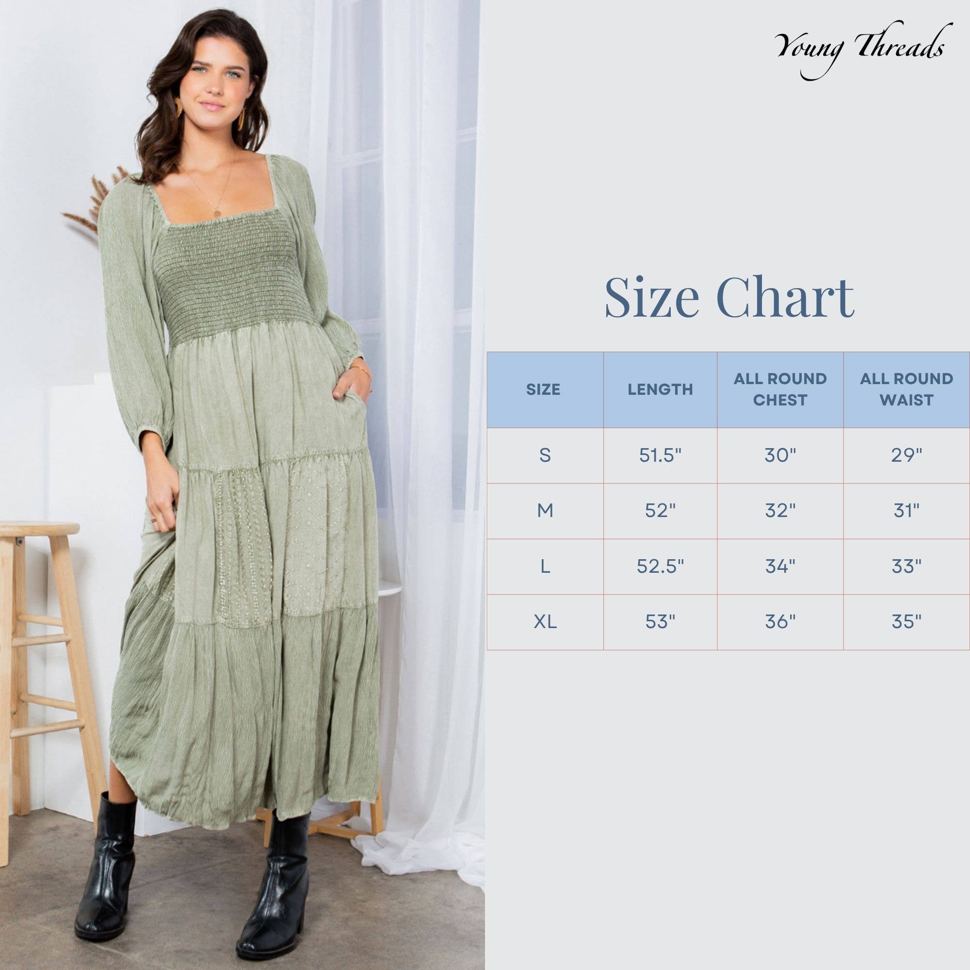 Young Threads - Wholesale Dress - Women's - Embroidered Empire Mid-Length Dress (New Color)14