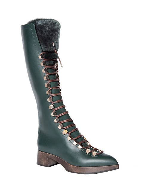 Stivali alti color verde petrolio con lacci for wholesale by SUÈI