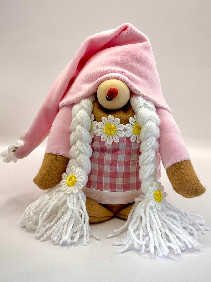 Pastel Pink Gonk with Floppy Hat and Daises for wholesale by Forever Gnomes UK Store