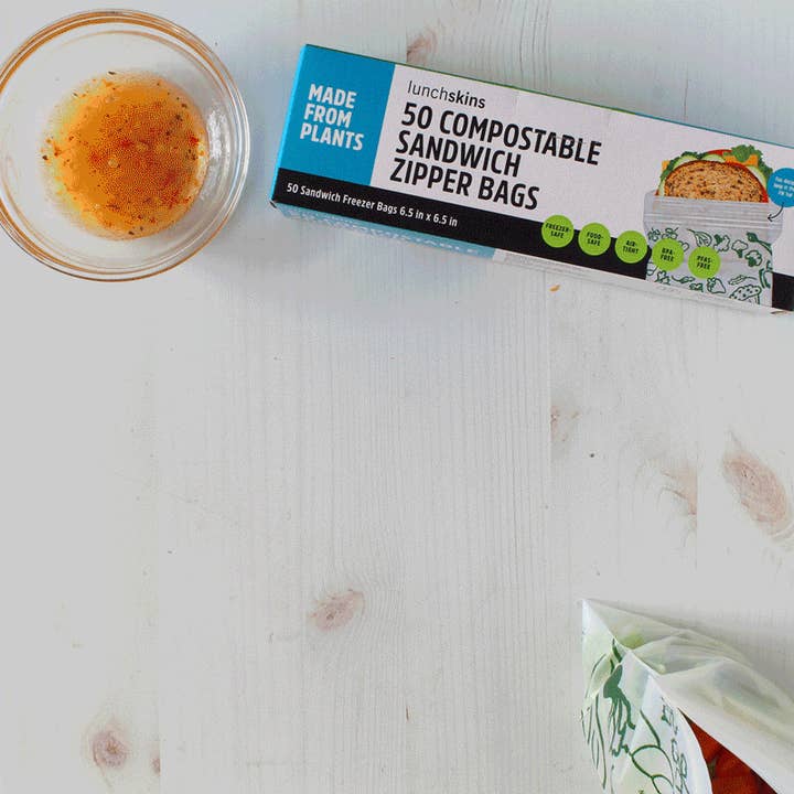 Lunchskins - Wholesale Food Storage Wrap/Bag - Compostable Freezer-Safe Sandwich Ziptop Bags 50ct1