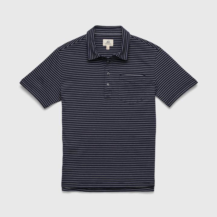 Michael Stripe cotton 4 button placket Polo - Navy Stripe for wholesale by SURFSIDESUPPLY