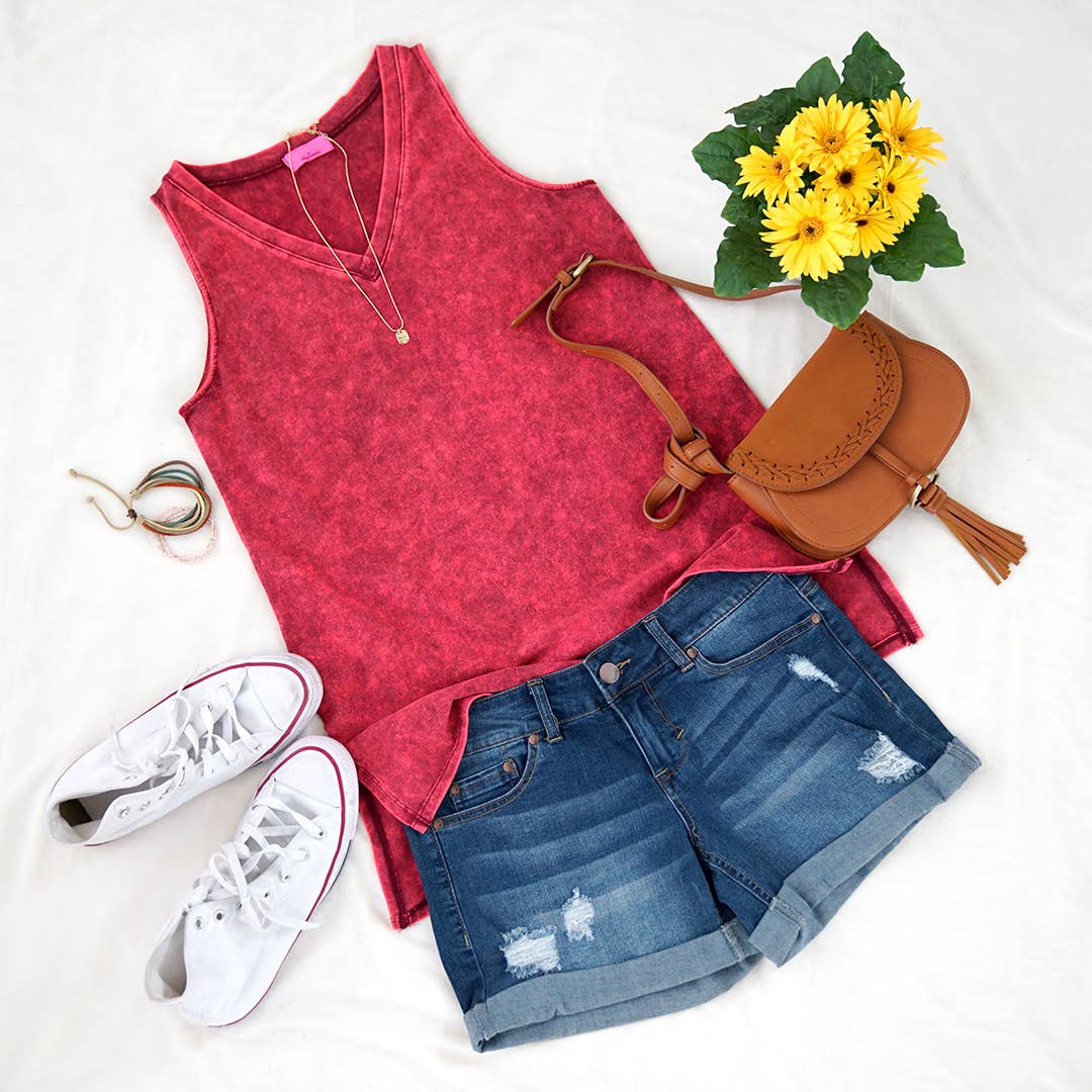 42POPS – wholesale Linne (Tryckt) - Dam – Mineral Wash ärmlös tunika med v-ringning och sidospalt, stor storlek22