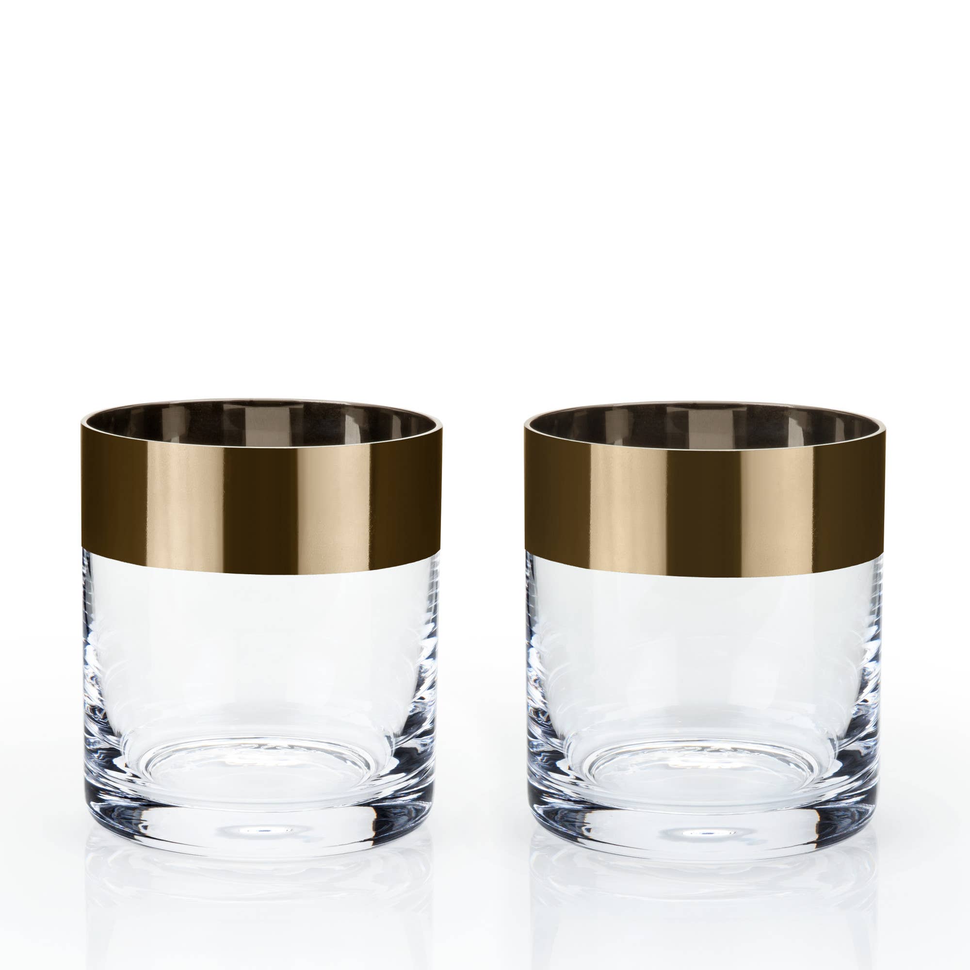 Viski - Wholesale Drinking Glass/Cup - Irving™ Bronze Rimmed Crystal Lowball Tumblers Set of 22