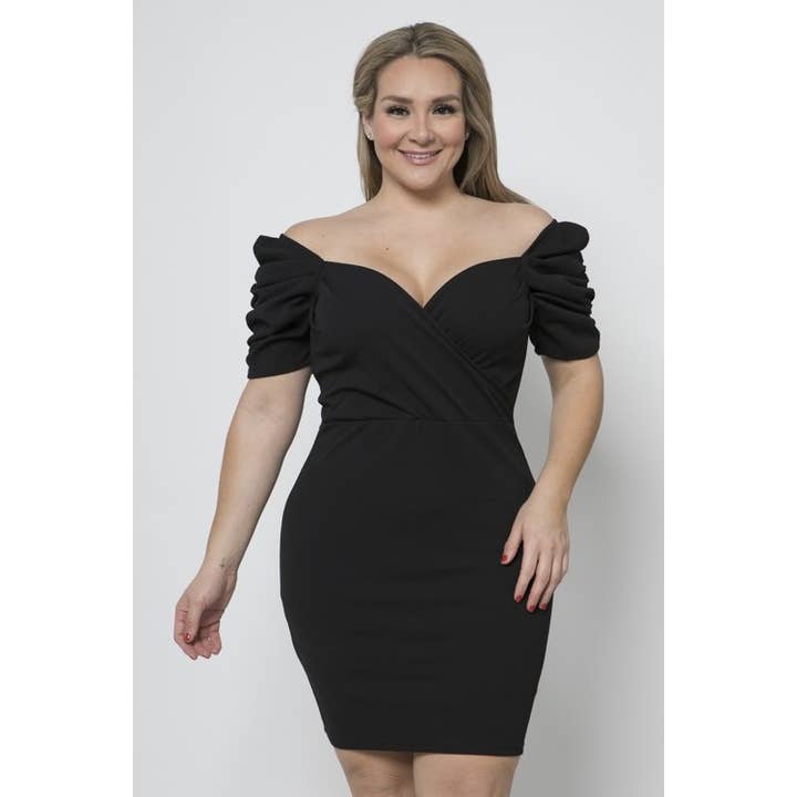 PLUS STORLEK PUFF ÄRM SURPLICE MINIKLÄNNING för wholesale av Curve Market