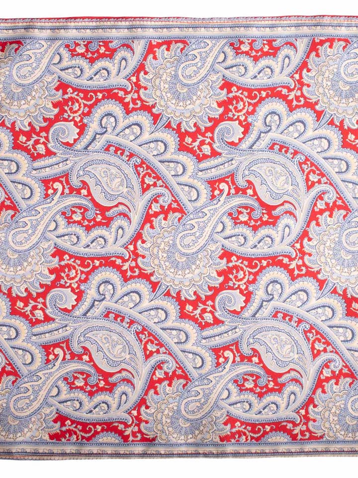 Vintage zijden pochet rood paisley lichtblauw taupe POCV1058 voor wholesale door Graffeo Cravatte