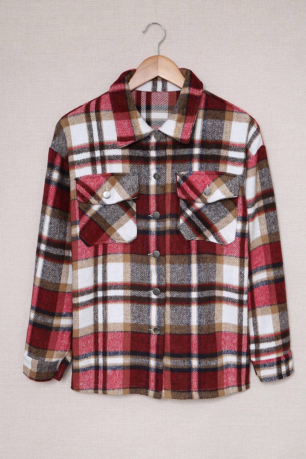 PRETTY BASH - Wholesale Shirt Jacket/Shacket - Women's - Plaid Pocketed Button Front Shacket4
