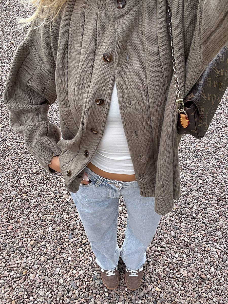 Hope & Sunshine – Engroshandel Cardigan - Dame – Ribbet cardigan med rund hals8