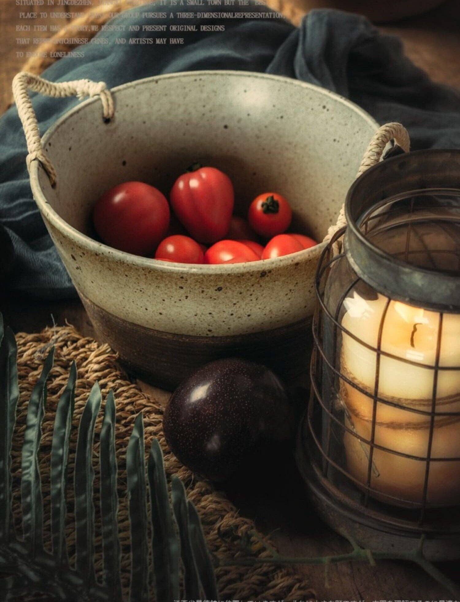 Gohobi （We cover U.S. import duties） - Wholesale Bowl - Gohobi Ceramic Rattan Handle Large Bowl5