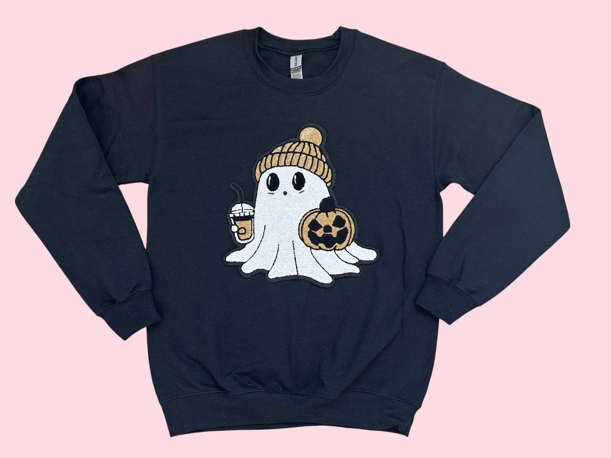 Rosie Posie Patches - Wholesale Patch - Halloween Sequin Ghost with Pumpkin and Coffee Iron On Patch2