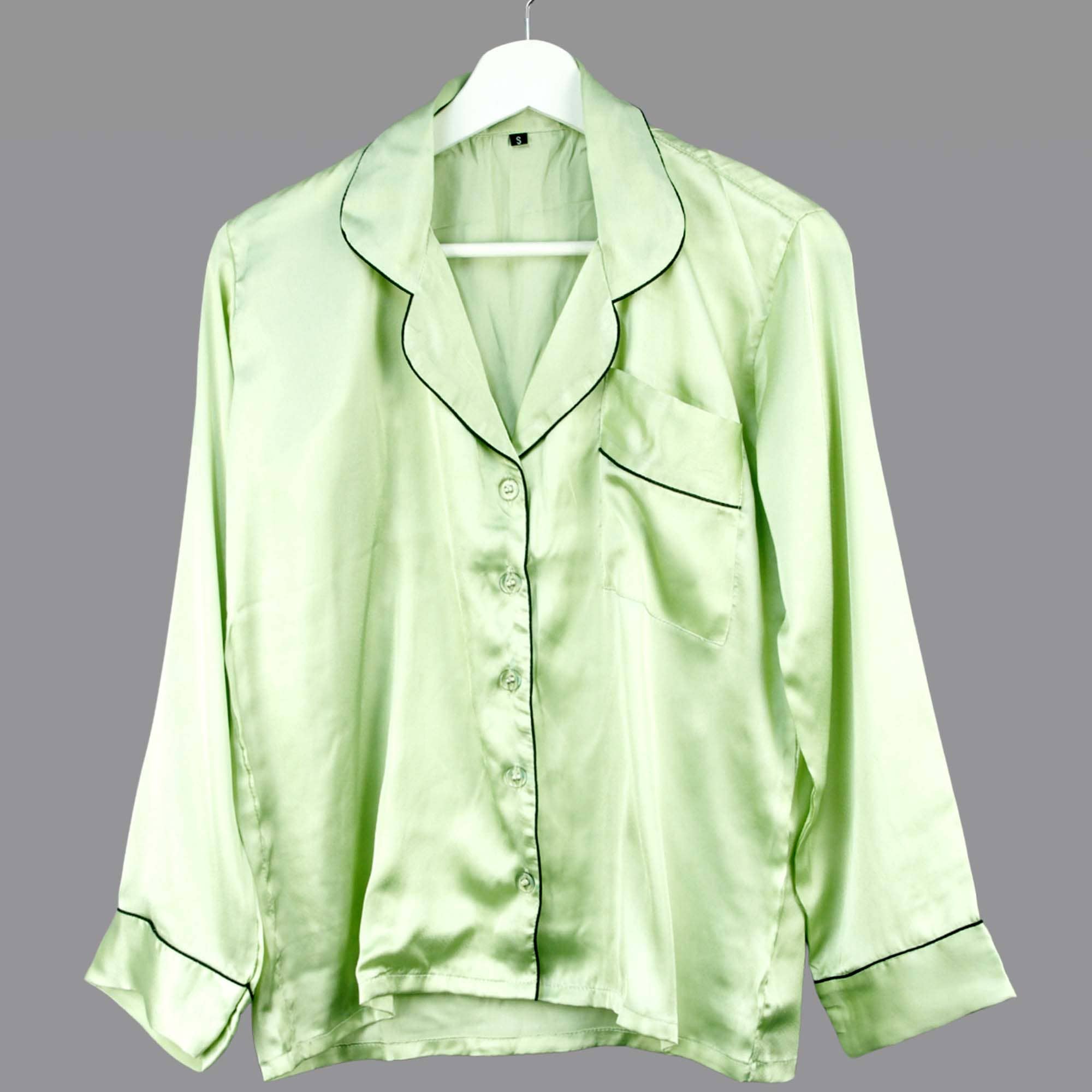 Kantha Decor – wholesale Sleepwear set – Women's – Long Satin Plain Without Pouch Pyjama Set - Sage1