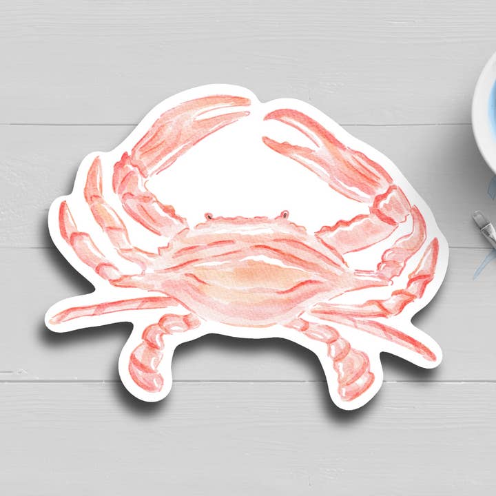 Autocollant/décalcomanie nautique côtier en forme de crabe rouge à l'aquarelle pour la vente par WonderfullyWrittenCo