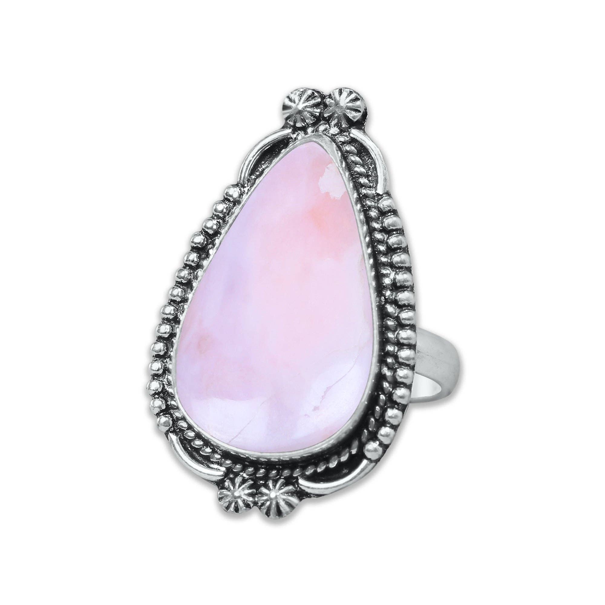 Handmade Jewels - Wholesale Cocktail/Statement Ring - Pink Opal Rings – Handmade, Silver-Plated, Assorted Boho Designs (US Sizes 6–10, Made to Order)7