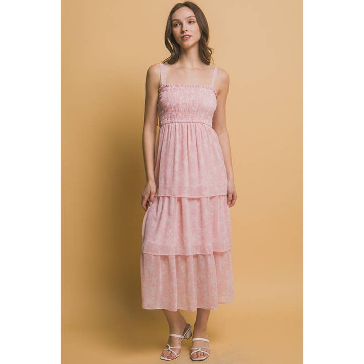 TIERED FLORAL MIDI DRESS for wholesale by Pinkbloom