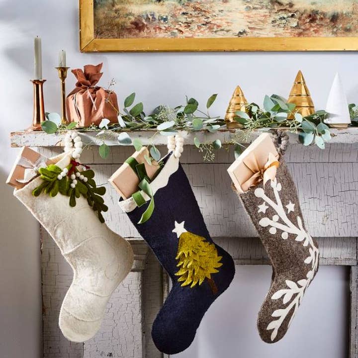 Arcadia Home - Wholesale Holiday Stocking - Handmade Wool Christmas Tree Stocking in Navy, Classic3