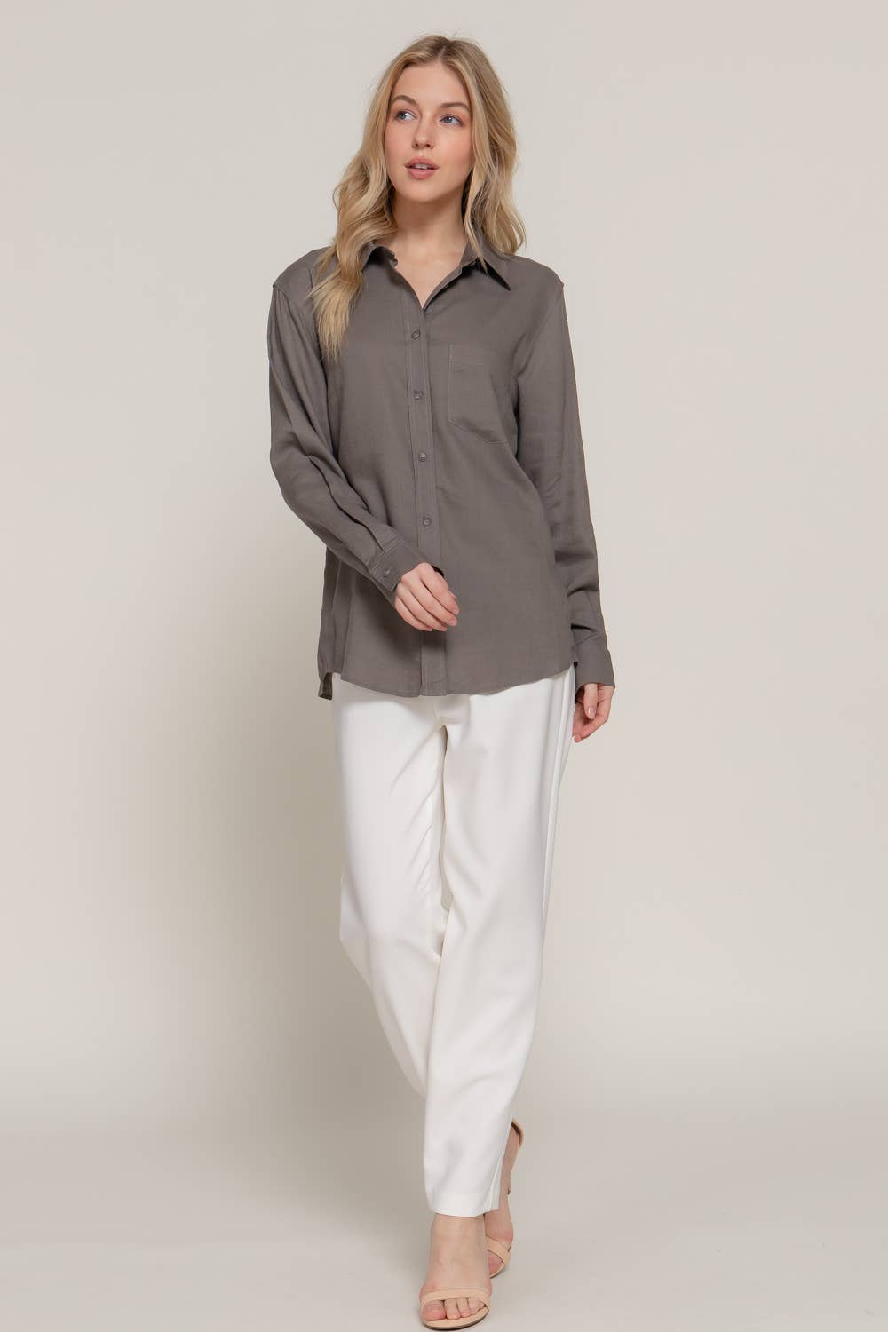 Active Basic | Active USA - Wholesale Button Down Shirt - Women's - Long Sleeve Linen Blend Shirt10