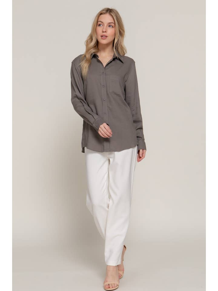 Active Basic | Active USA - Wholesale Button Down Shirt - Women's - Long Sleeve Linen Blend Shirt10