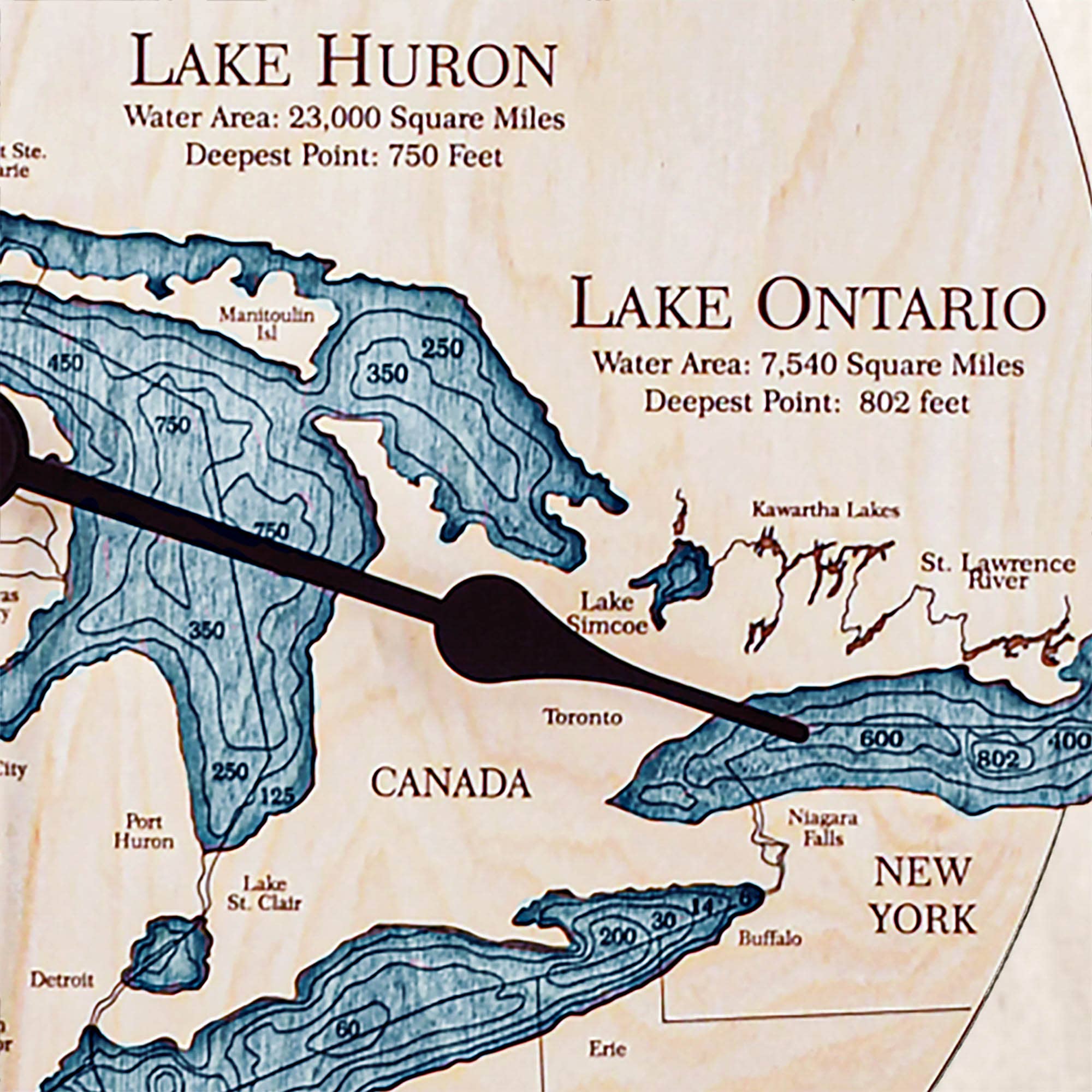 Sea & Soul Nautical Chart Art - Wholesale Muurklok - Great Lakes 3D Nautische kaart houten wandklok - 2 niveaus12