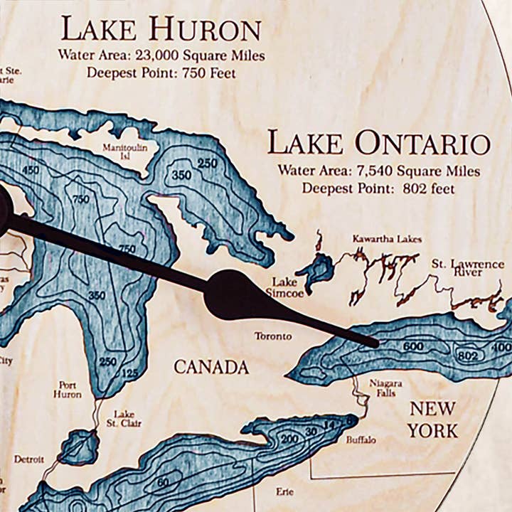 Sea & Soul Nautical Chart Art - Wholesale Muurklok - Great Lakes 3D Nautische kaart houten wandklok - 2 niveaus12
