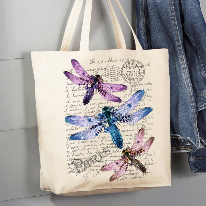 Bolsa de lona vintage Dragonfly Paris Insect de 12 oz para venta al por mayor de Avery Lane Gifts