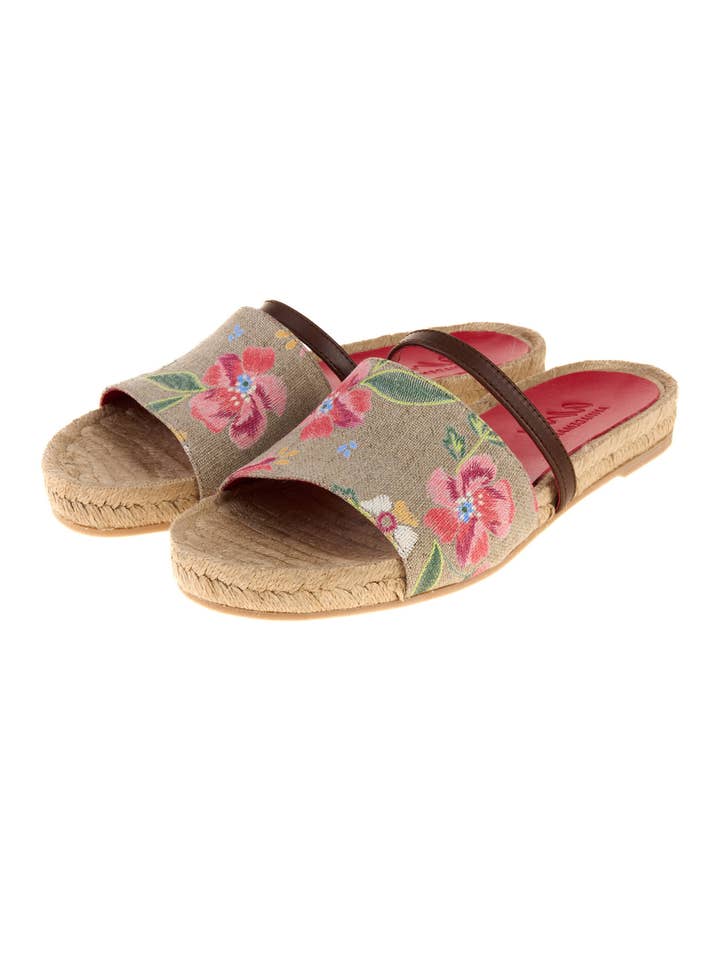 Brown and Multicolor Leto Bio Natural Linen Flossom Sandal 127 for wholesale on Faire