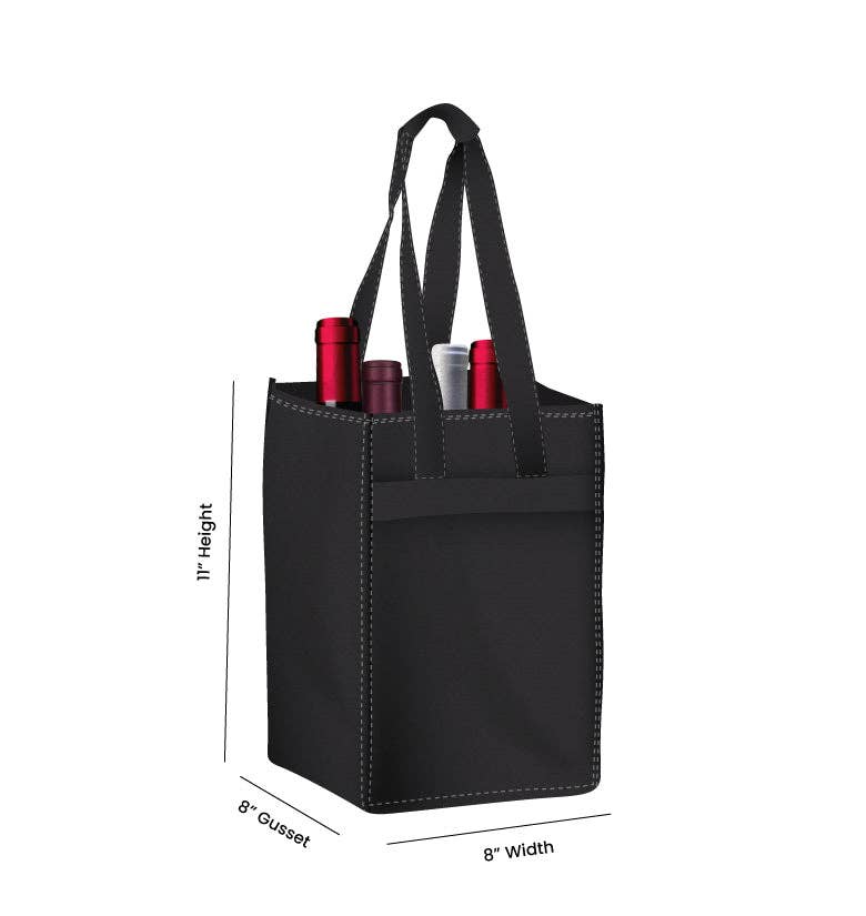 Non Woven Totes - Wholesale Wine Tote - Reusable 4-Bottle Wine Tote Bag-8x11x8 with Bottom Gusset | Custom Printed Wine Totes17
