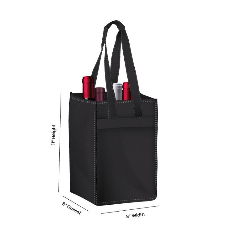 Non Woven Totes - Wholesale Wine Tote - Reusable 4-Bottle Wine Tote Bag-8x11x8 with Bottom Gusset | Custom Printed Wine Totes17
